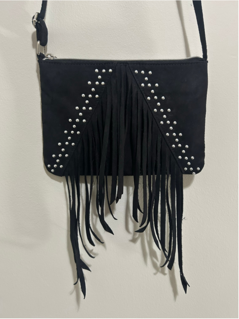 🔥4 for $25 Justice Black Fringed Crossbody Bag with Silver Studs